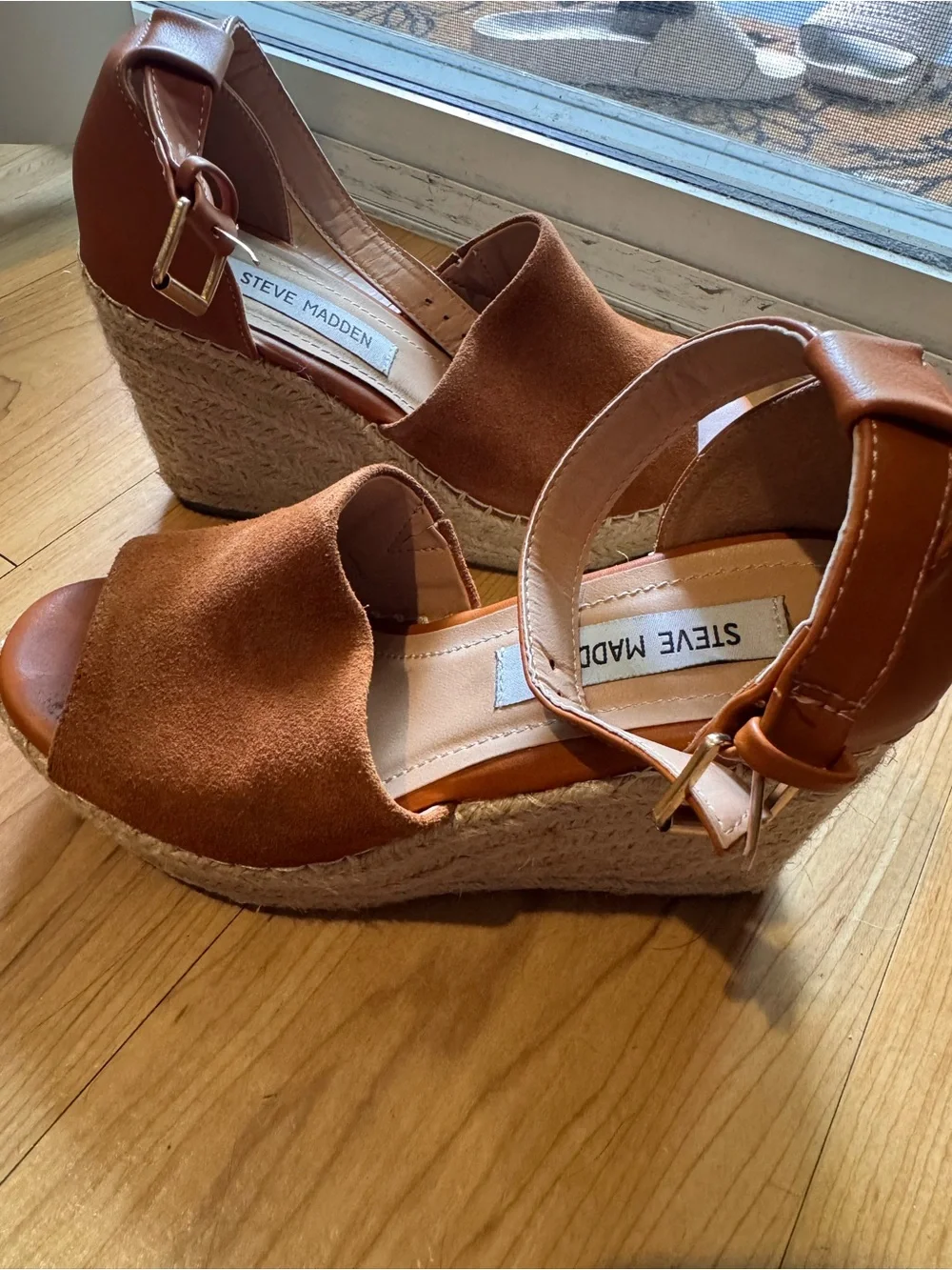 Steve Madden Brown Suede Espadrille Wedge Sandals with Ankle Strap
